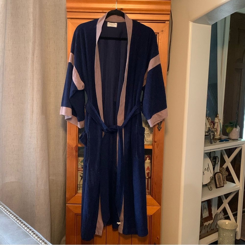 CHRISTIAN DIOR MONSIEUR Navy Velvet Vtg Unisex Women Men Robe